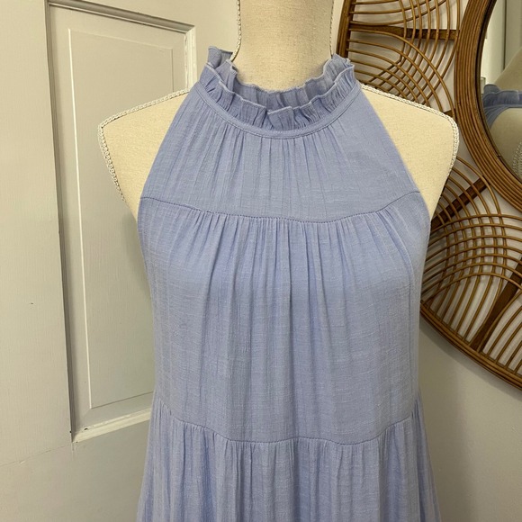 Indigo Soul Maxi Dress Sz S Tiered Boho Coastal Resort Wedding Guest Cotttage - Picture 3 of 8